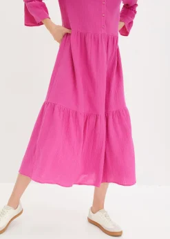 bonprix bonprix Vestido largo de muselina suave fucsia Outlet