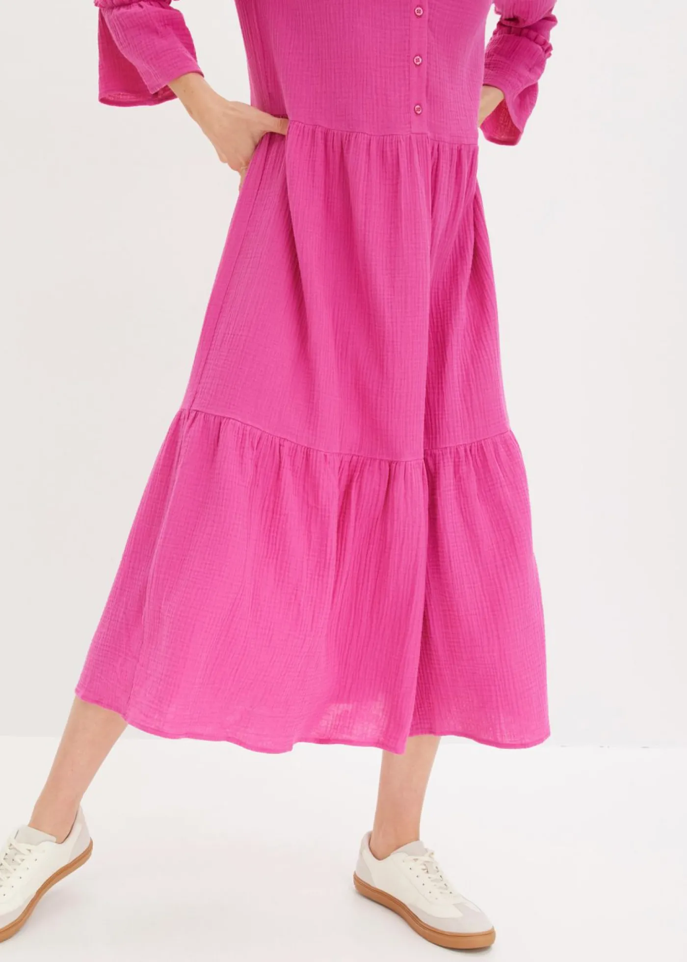 bonprix bonprix Vestido largo de muselina suave fucsia Outlet