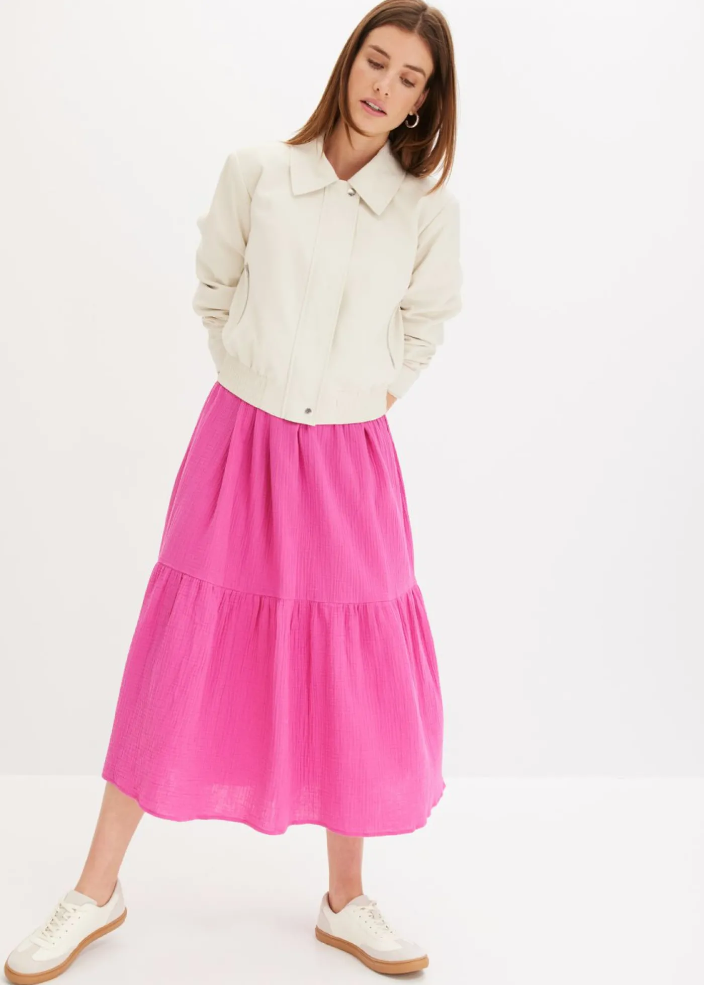 bonprix bonprix Vestido largo de muselina suave fucsia Outlet