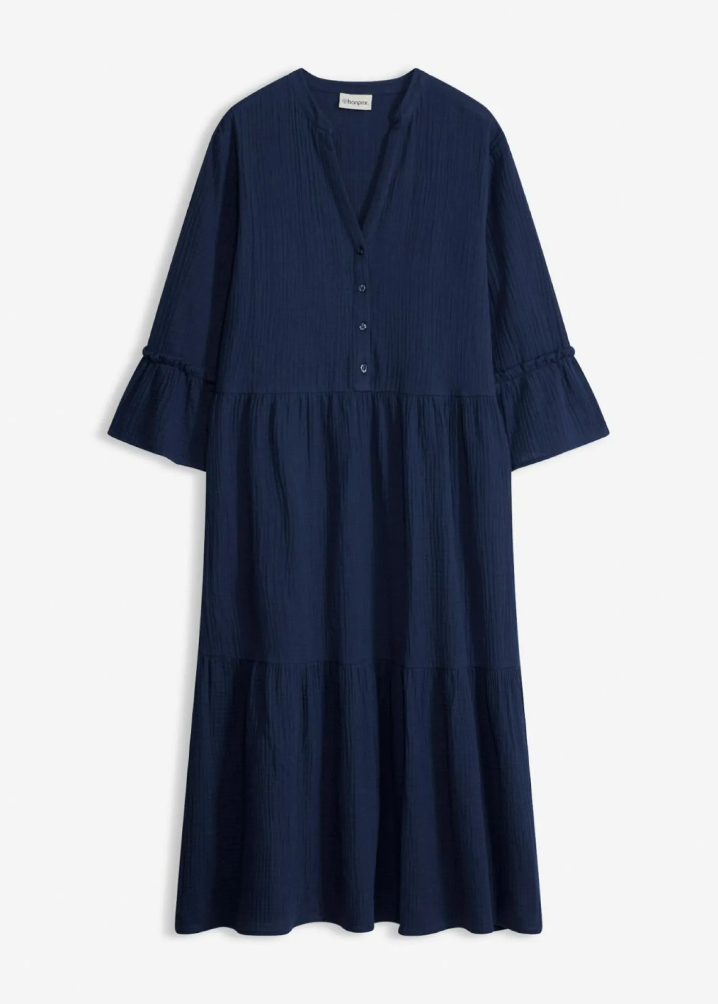 bonprix bonprix Vestido largo de muselina suave Azul marino Discount