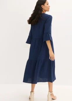 bonprix bonprix Vestido largo de muselina suave Azul marino Discount
