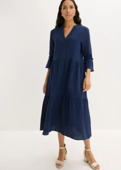 bonprix bonprix Vestido largo de muselina suave Azul marino Discount
