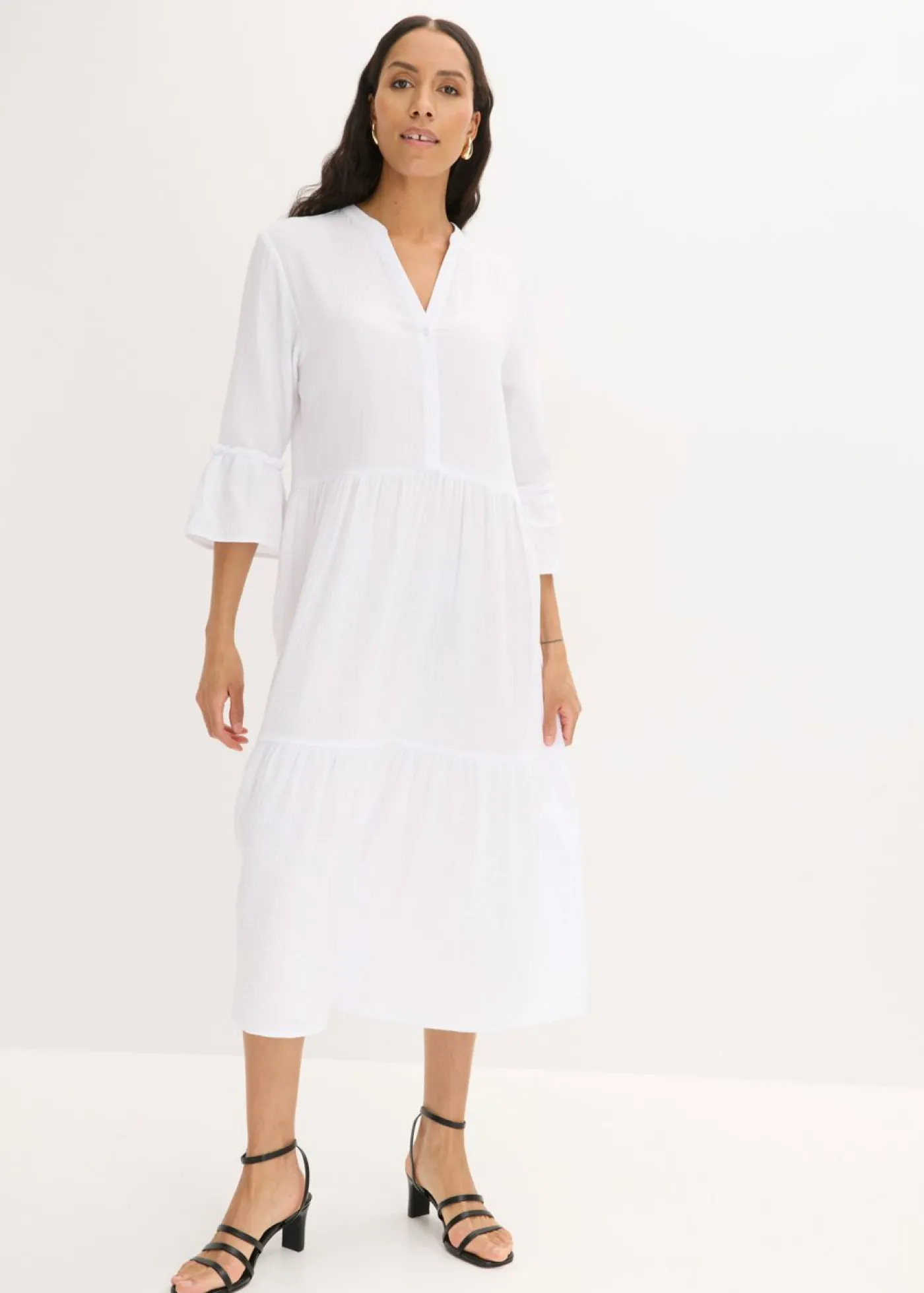 bonprix bonprix Vestido largo de muselina suave Blanco New