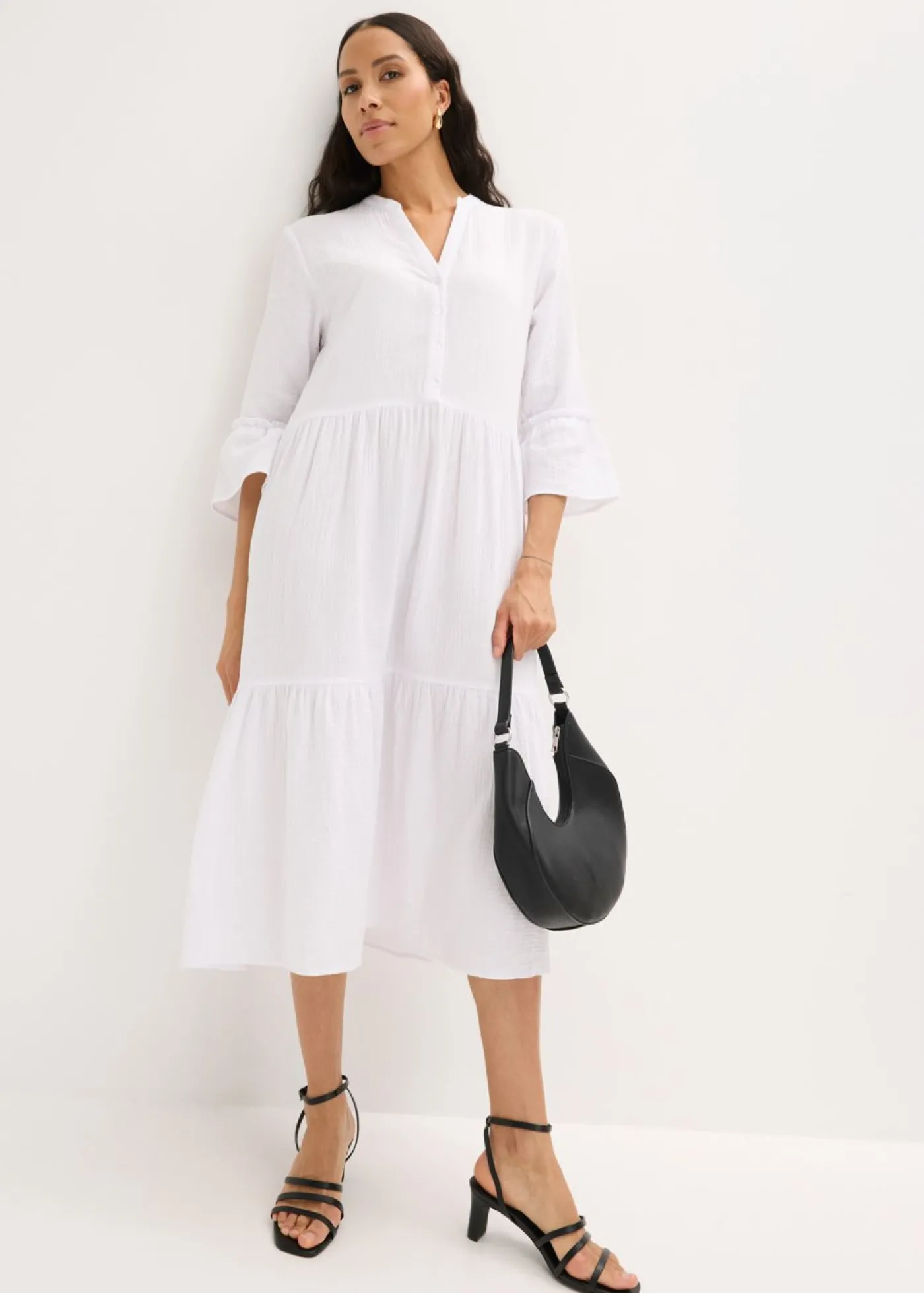 bonprix bonprix Vestido largo de muselina suave Blanco New