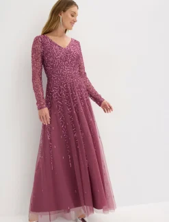 bonprix bonprix Vestido largo de noche con lentejuelas Rosa oscuro Hot