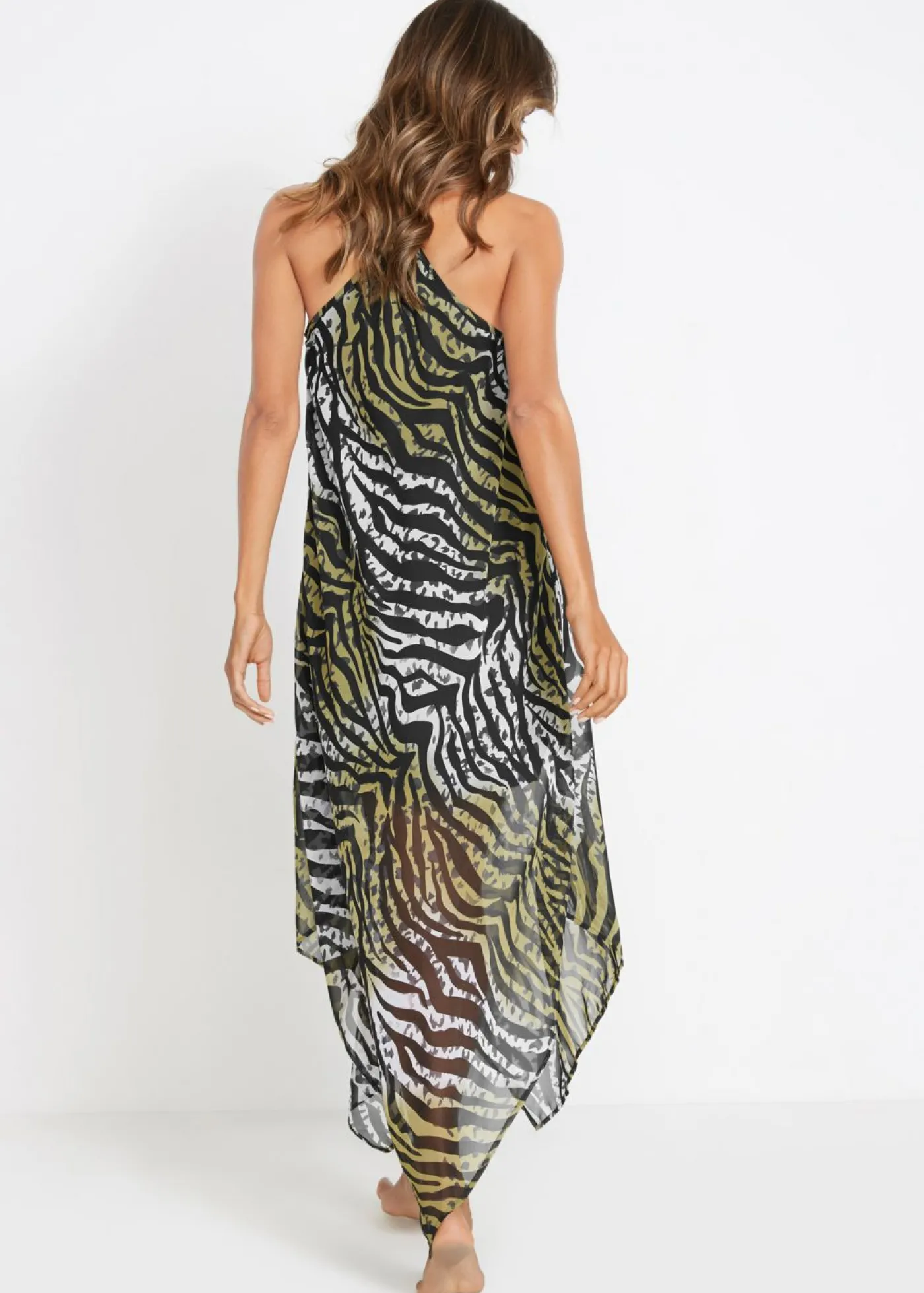 bonprix bonprix Vestido largo de playa en poliéster reciclado cebra oliva Discount