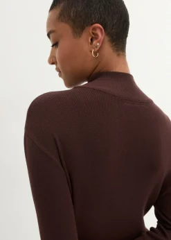 bonprix bonprix Vestido largo de punto fino de mezcla de viscosa fluida Marrón tierra New