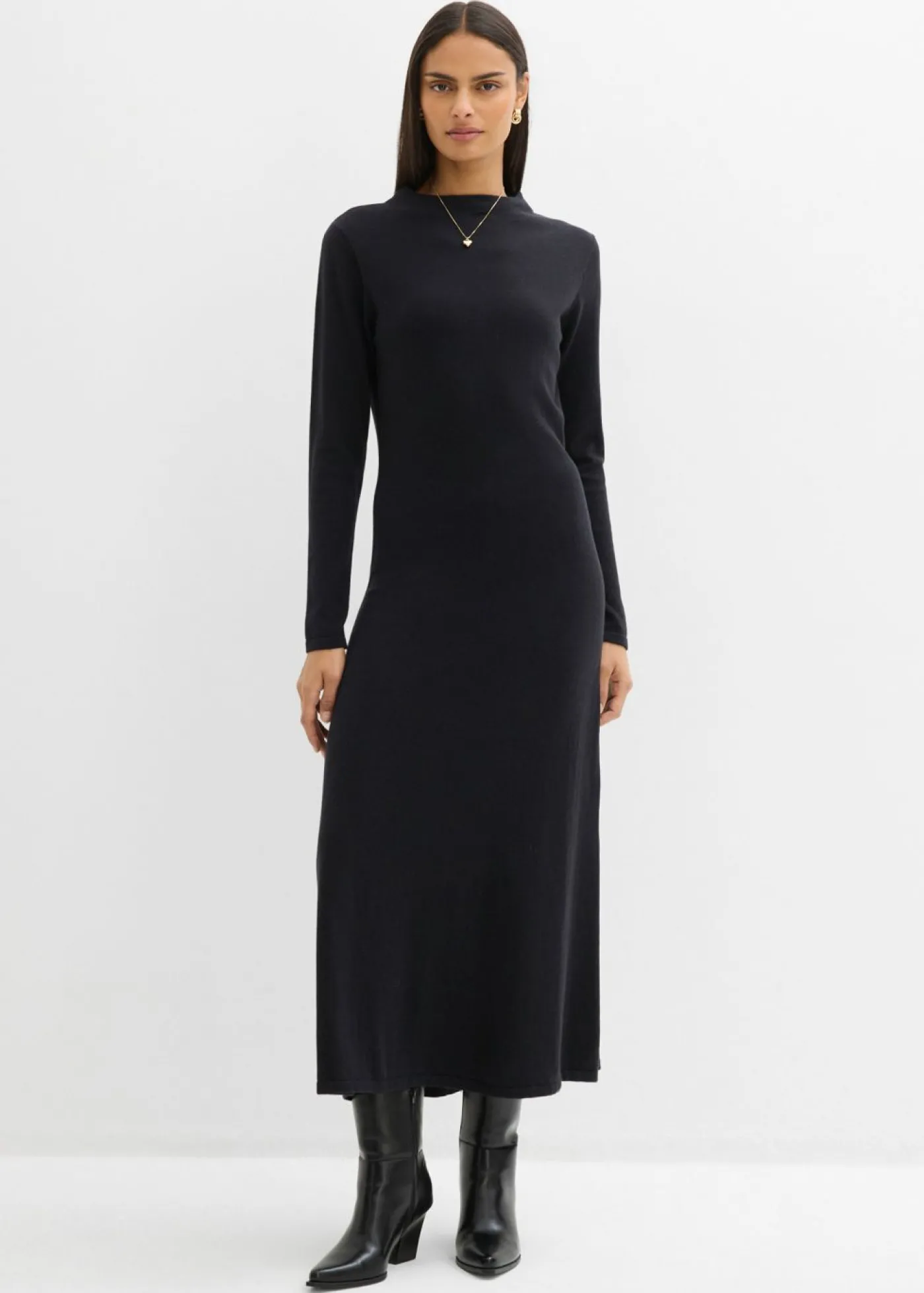 bonprix bonprix Vestido largo de punto fino con cachemir Negro New