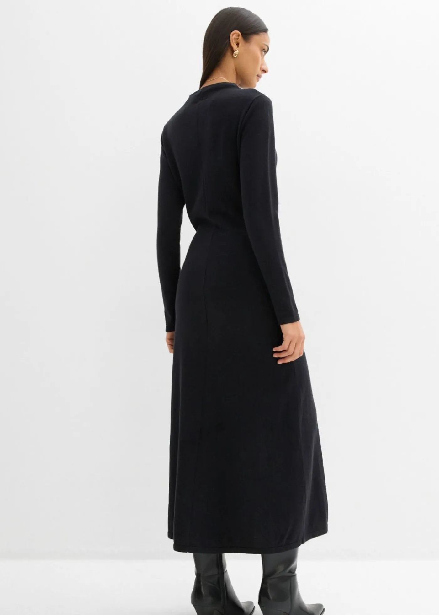 bonprix bonprix Vestido largo de punto fino con cachemir Negro New