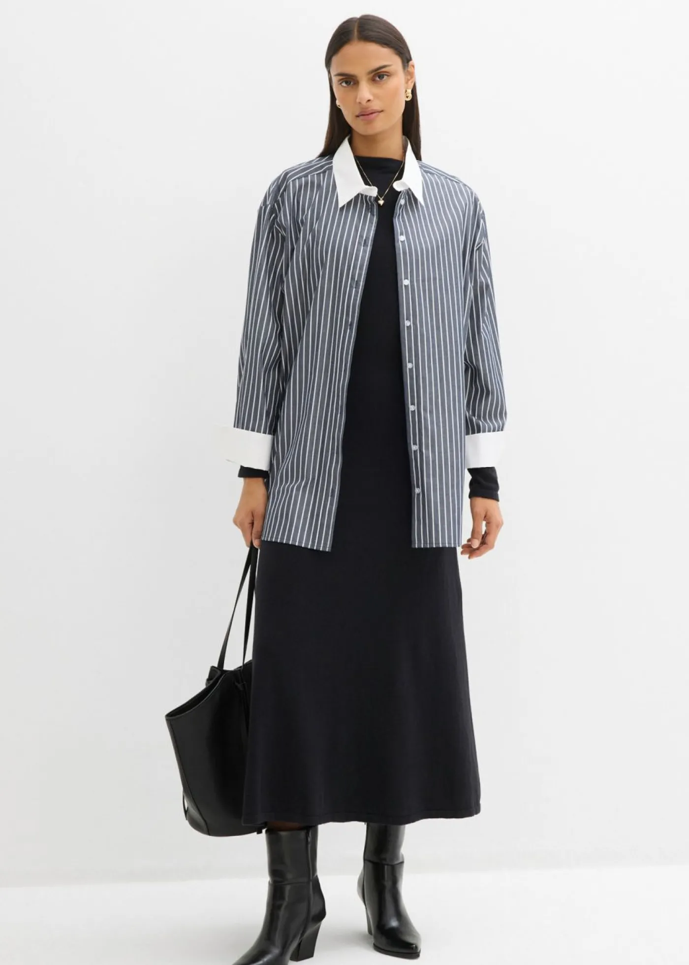 bonprix bonprix Vestido largo de punto fino con cachemir Negro New