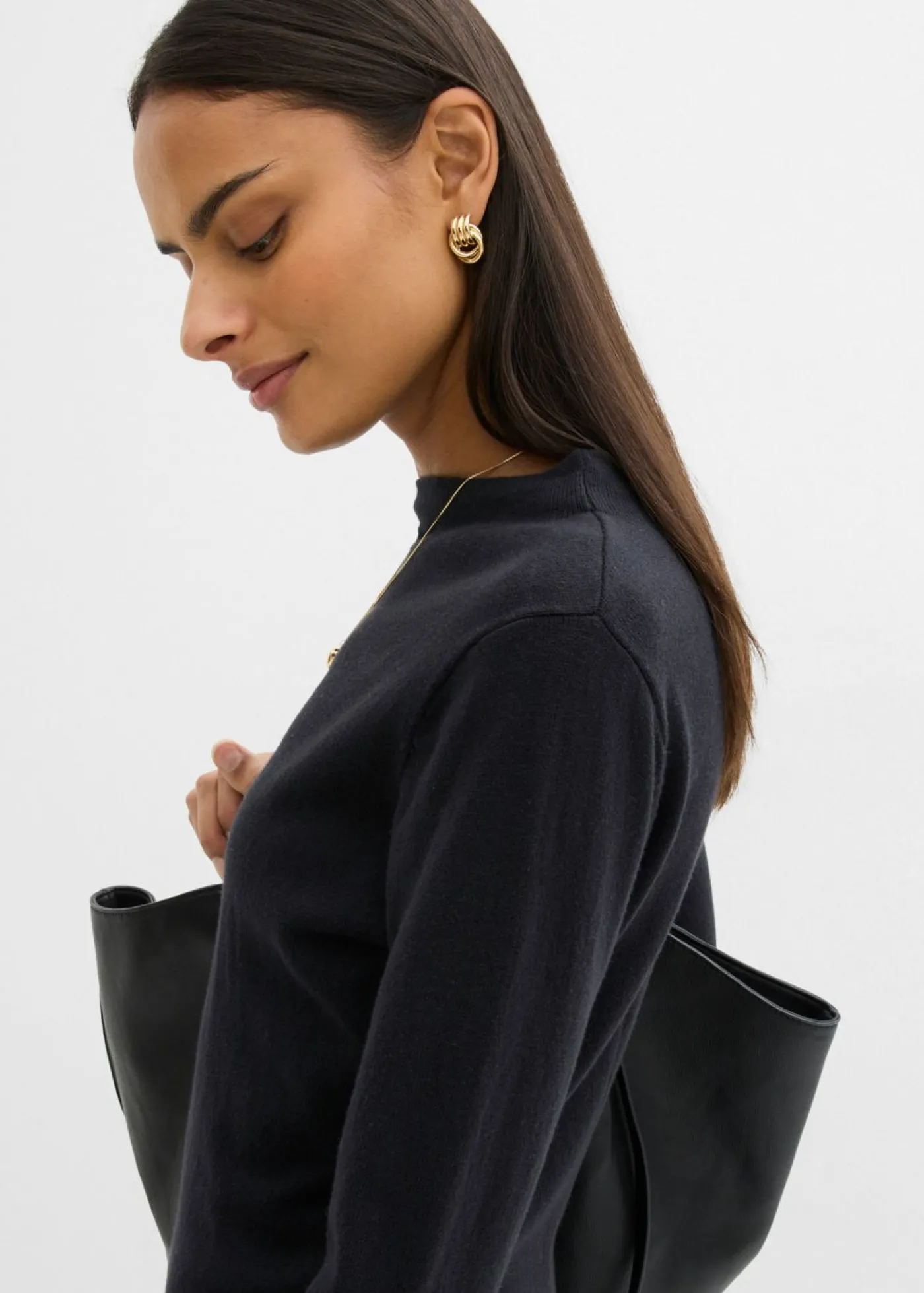 bonprix bonprix Vestido largo de punto fino con cachemir Negro New