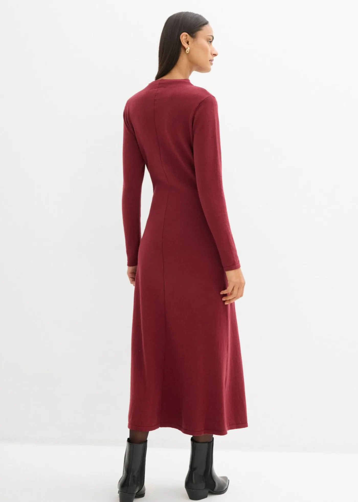 bonprix bonprix Vestido largo de punto fino con cachemir Rojo rubí Online