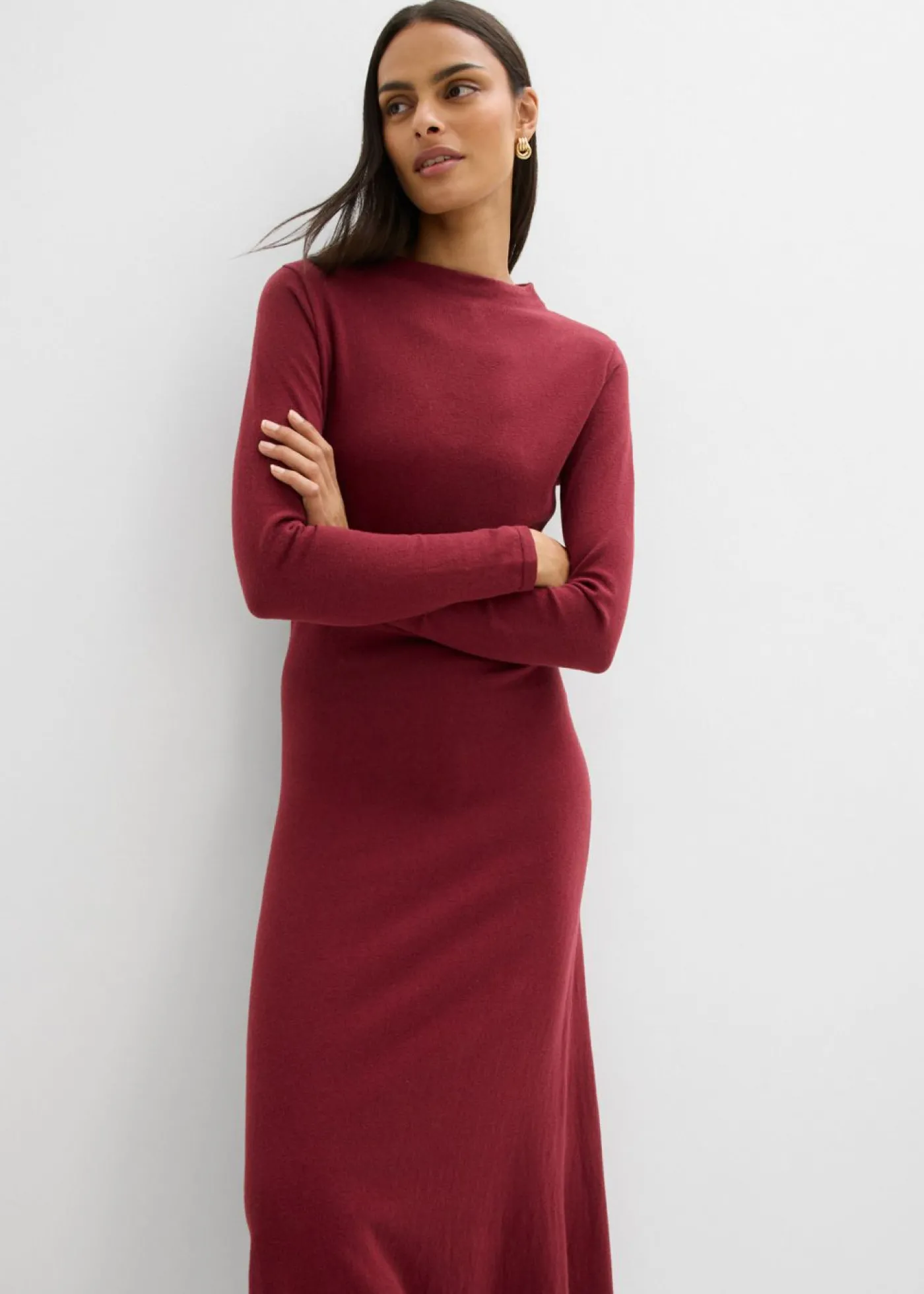 bonprix bonprix Vestido largo de punto fino con cachemir Rojo rubí Online