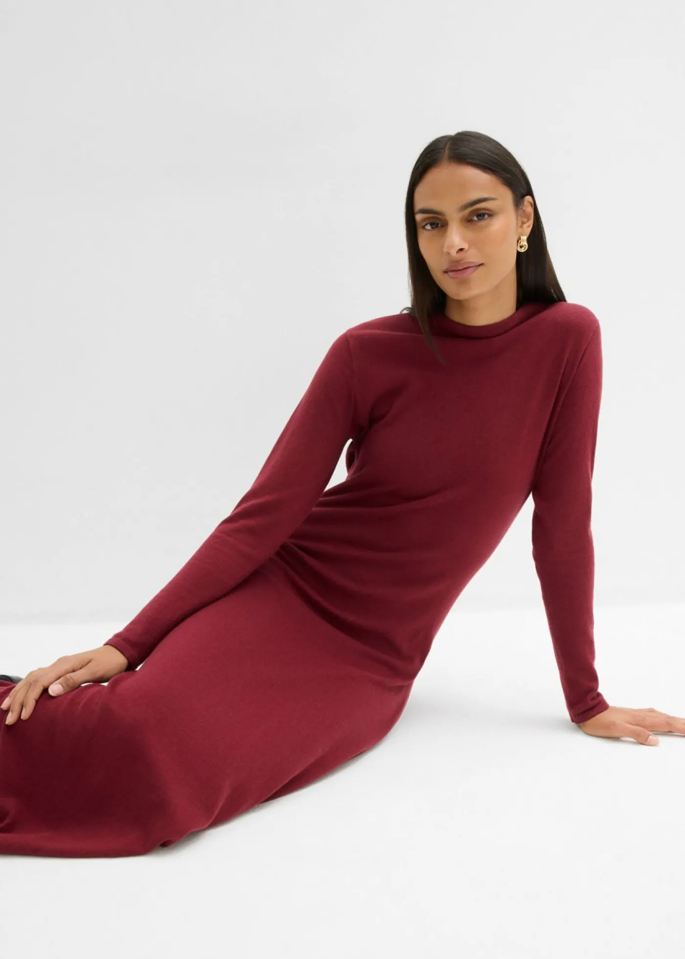 bonprix bonprix Vestido largo de punto fino con cachemir Rojo rubí Online