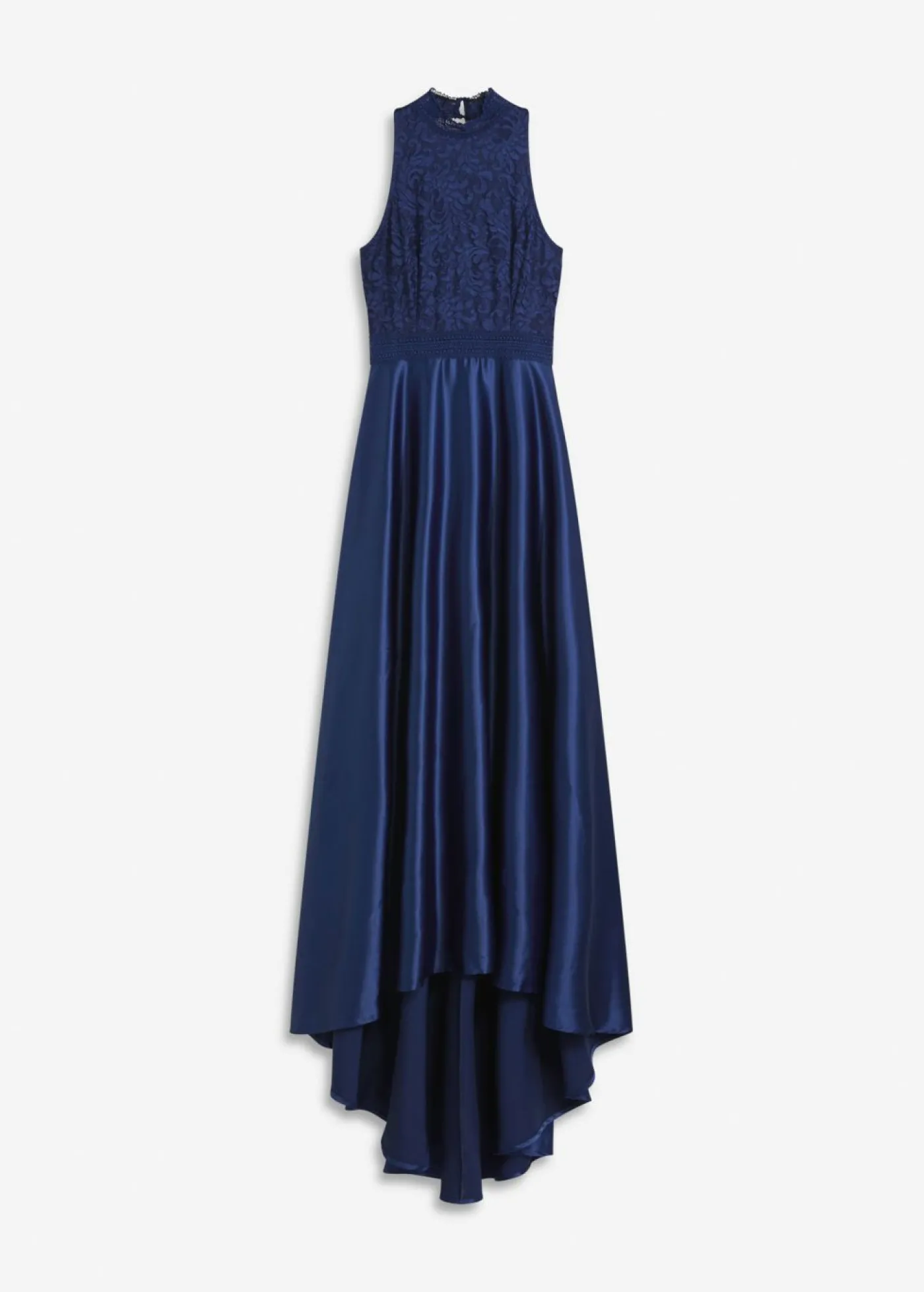 bonprix bonprix Vestido largo de satén brillante con encaje Azul oxford