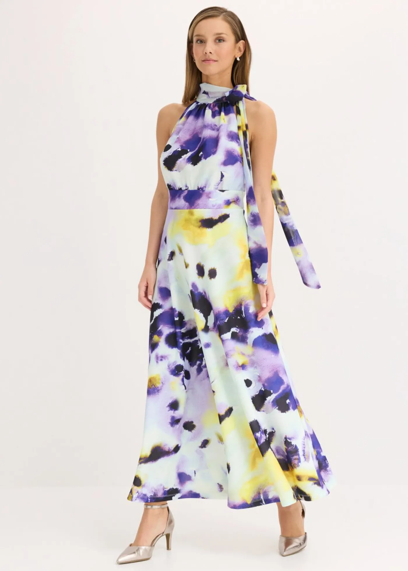 bonprix bonprix Vestido largo de tejido de neopreno firme azul pálido/púrpura New