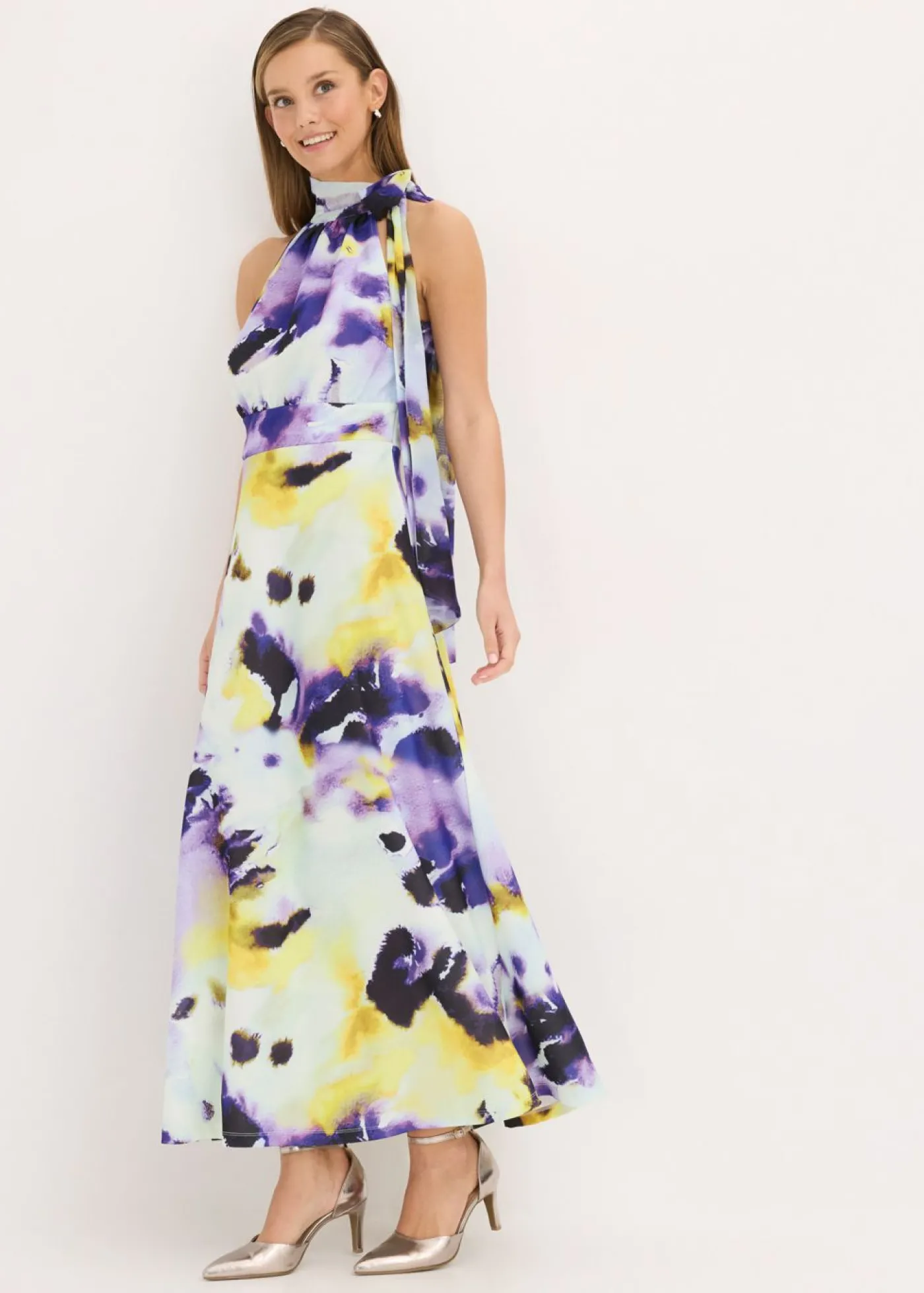 bonprix bonprix Vestido largo de tejido de neopreno firme azul pálido/púrpura New