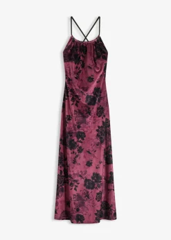 bonprix bonprix Vestido largo de terciopelo brillante Rojo burdeos de flores Outlet