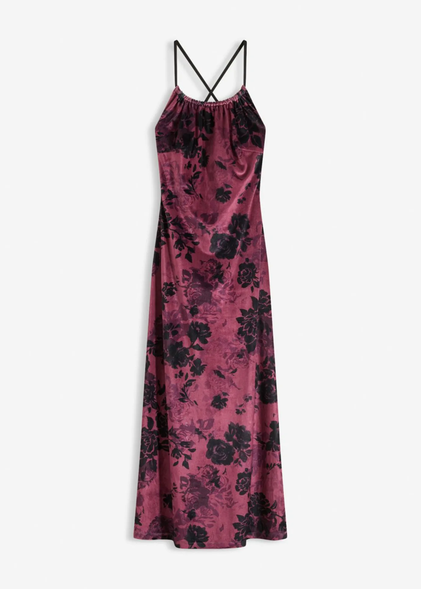 bonprix bonprix Vestido largo de terciopelo brillante Rojo burdeos de flores Outlet