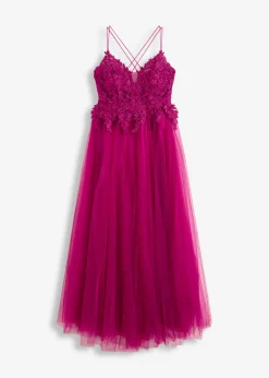 bonprix bonprix Vestido largo de tul delicado con encaje fucsia Discount
