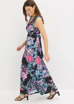 bonprix bonprix Vestido largo de verano Negro de flores Discount