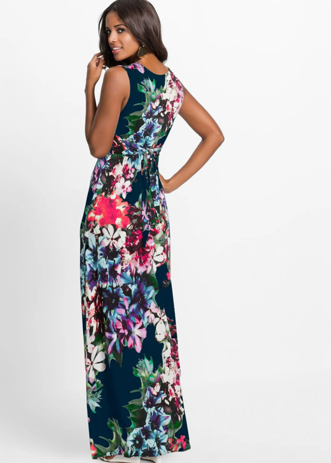 bonprix bonprix Vestido largo de verano azul marino con flores Online