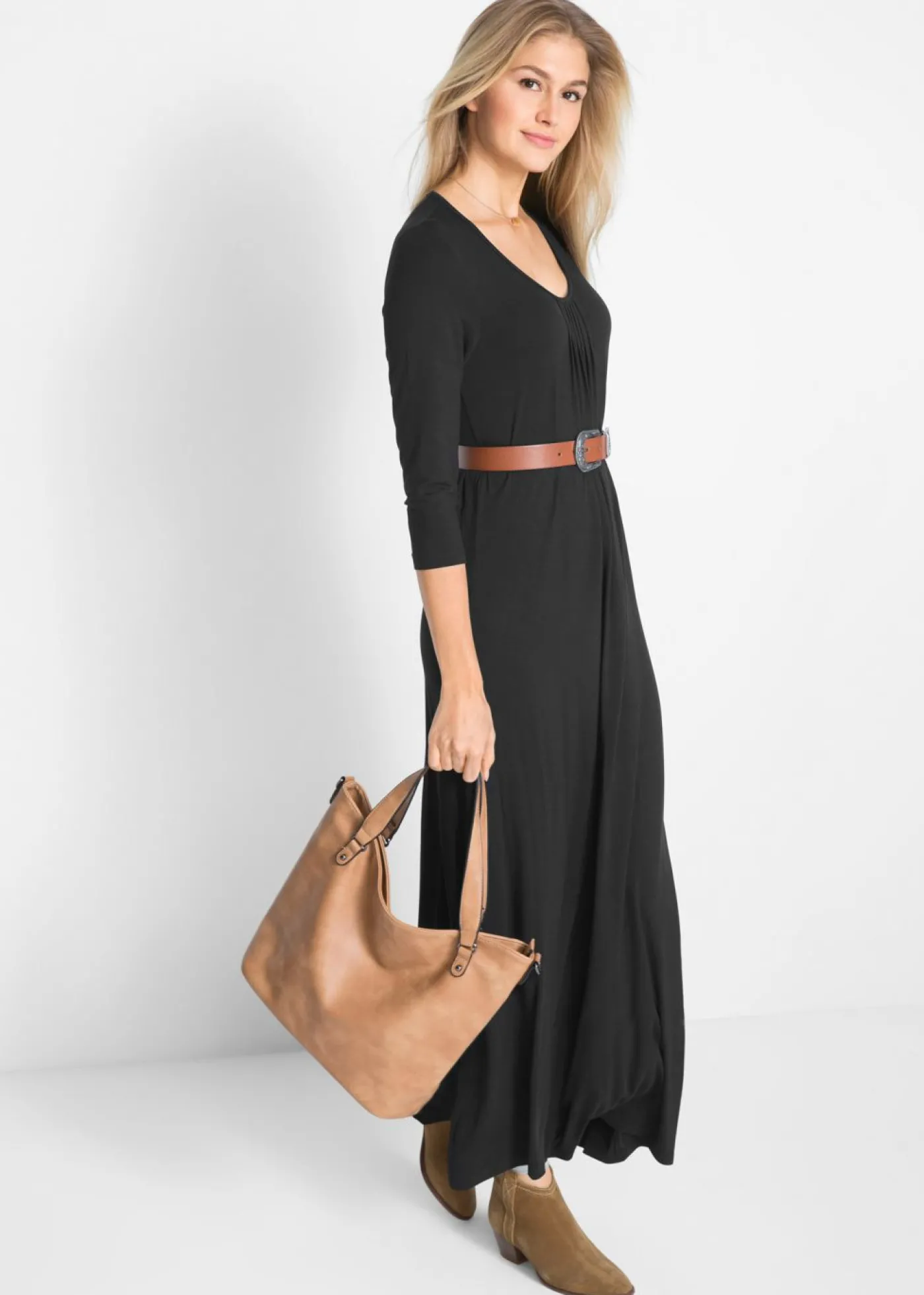 bonprix bonprix Vestido largo de viscosa Negro