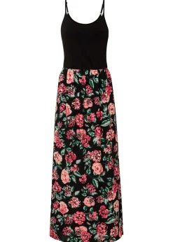 bonprix bonprix Vestido largo de viscosa sostenible Negro de flores Outlet