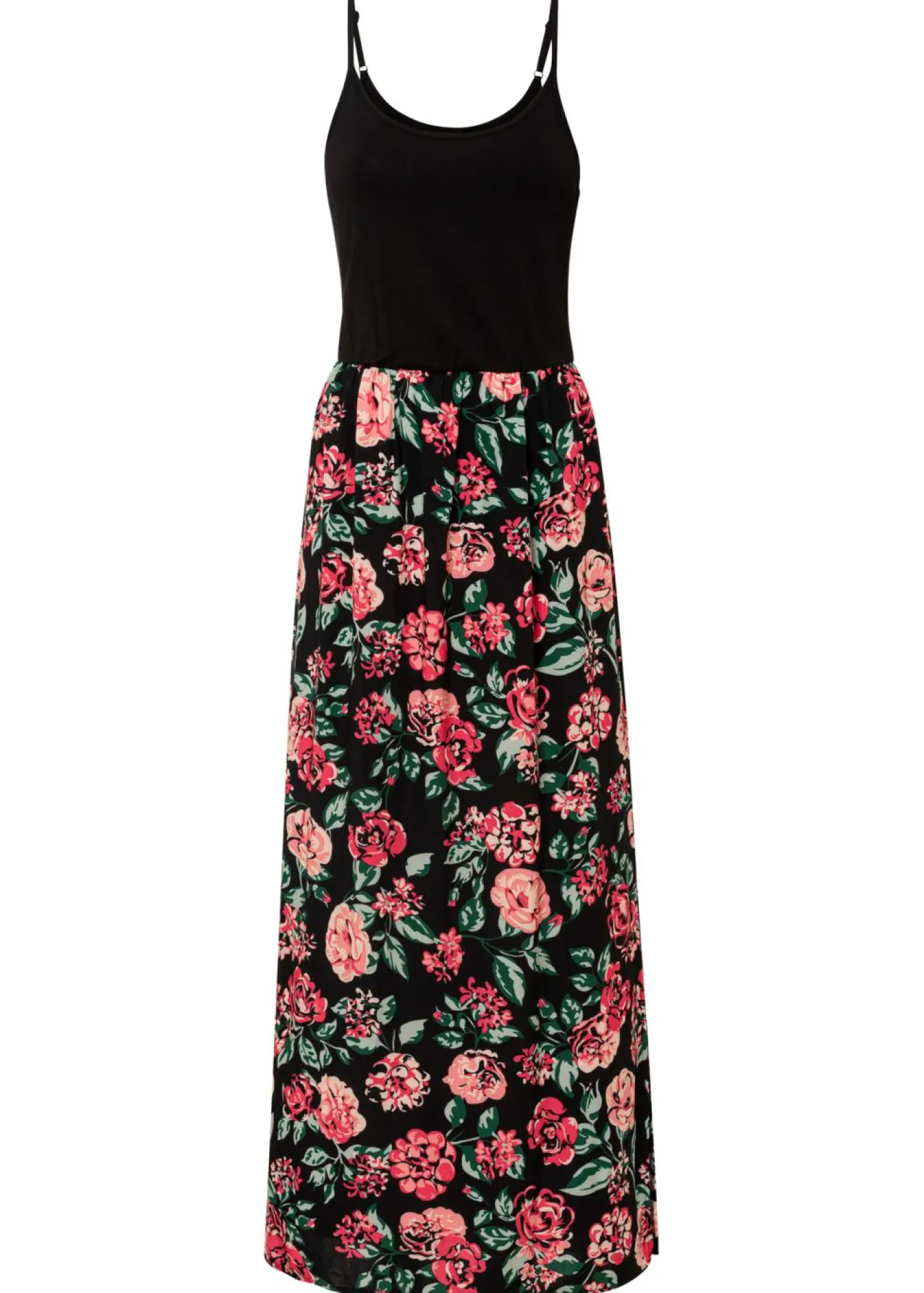 bonprix bonprix Vestido largo de viscosa sostenible Negro de flores Outlet