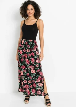 bonprix bonprix Vestido largo de viscosa sostenible Negro de flores Outlet