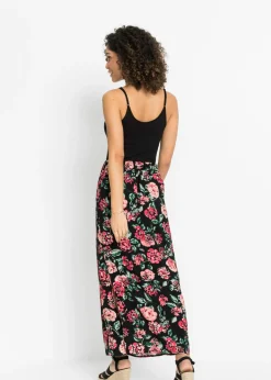 bonprix bonprix Vestido largo de viscosa sostenible Negro de flores Outlet