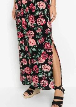 bonprix bonprix Vestido largo de viscosa sostenible Negro de flores Outlet