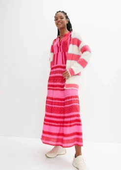 bonprix bonprix Vestido largo de viscosa fluida Rojo-rosa Clearance