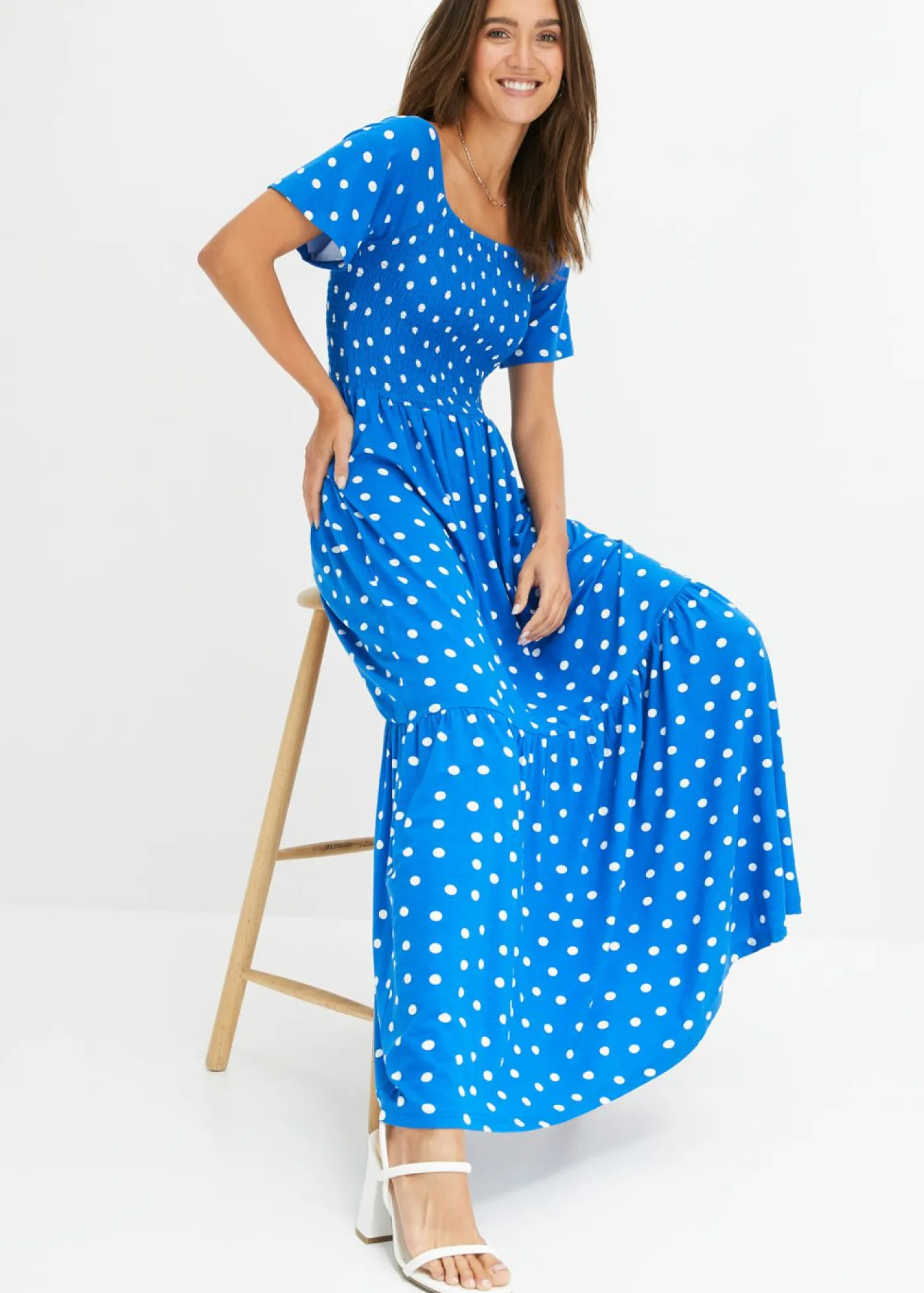 bonprix bonprix Vestido largo de viscosa sostenible Azul de lunares Sale