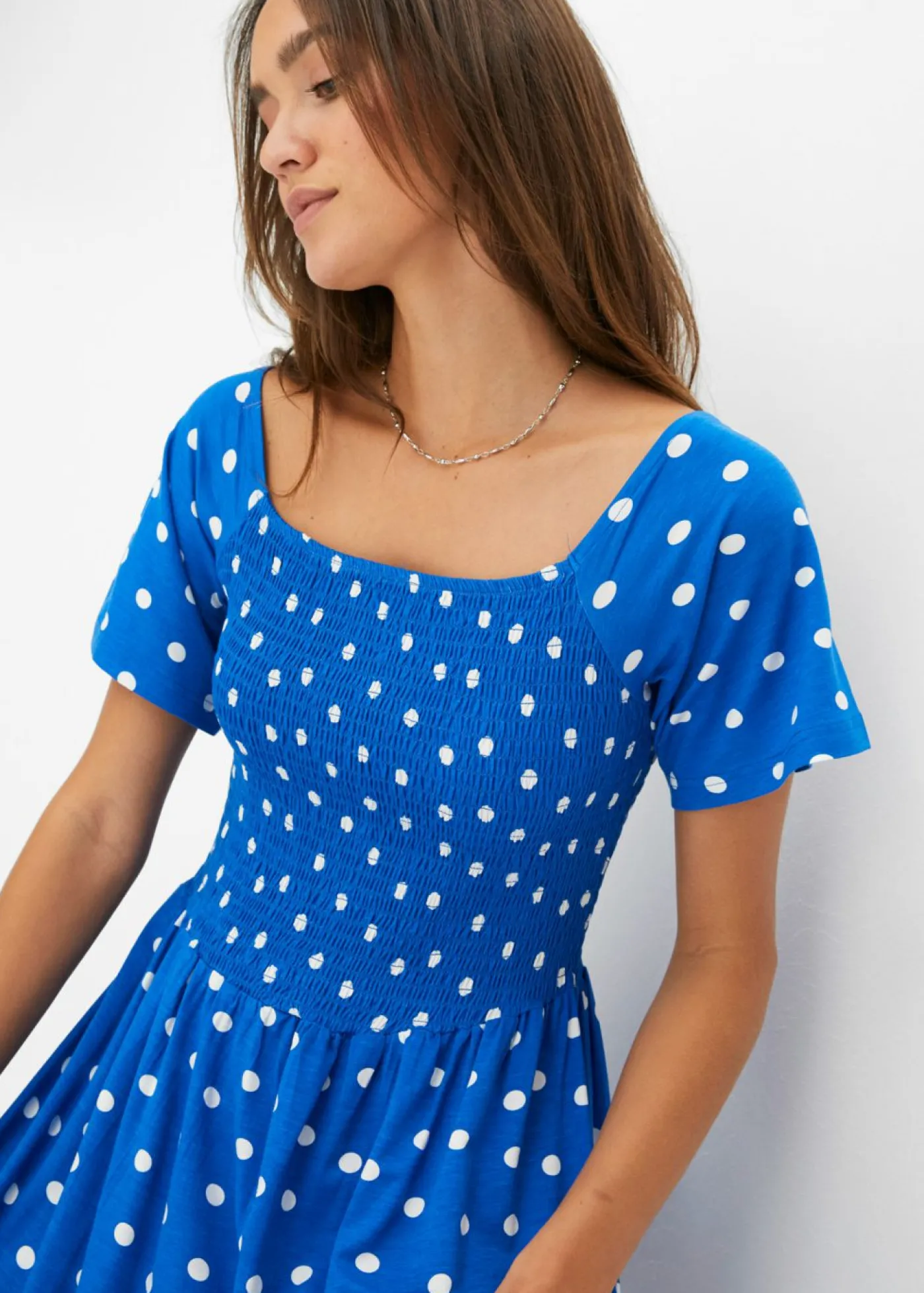 bonprix bonprix Vestido largo de viscosa sostenible Azul de lunares Sale