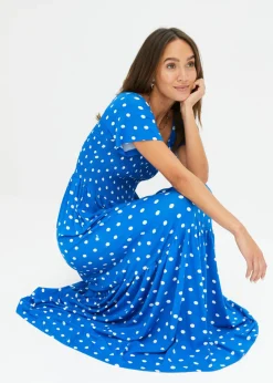 bonprix bonprix Vestido largo de viscosa sostenible Azul de lunares Sale
