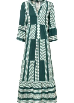 bonprix bonprix Vestido largo de viscosa fluida verde petróleo/beige Online