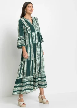 bonprix bonprix Vestido largo de viscosa fluida verde petróleo/beige Online
