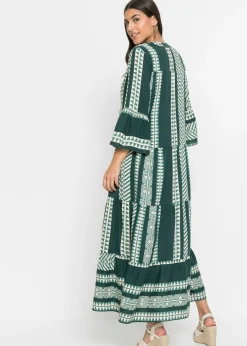 bonprix bonprix Vestido largo de viscosa fluida verde petróleo/beige Online