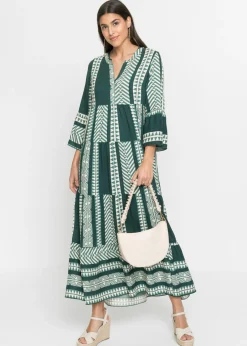 bonprix bonprix Vestido largo de viscosa fluida verde petróleo/beige Online