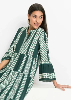 bonprix bonprix Vestido largo de viscosa fluida verde petróleo/beige Online