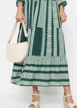 bonprix bonprix Vestido largo de viscosa fluida verde petróleo/beige Online