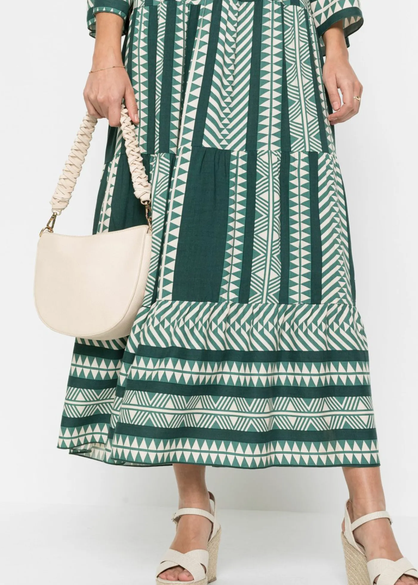 bonprix bonprix Vestido largo de viscosa fluida verde petróleo/beige Online