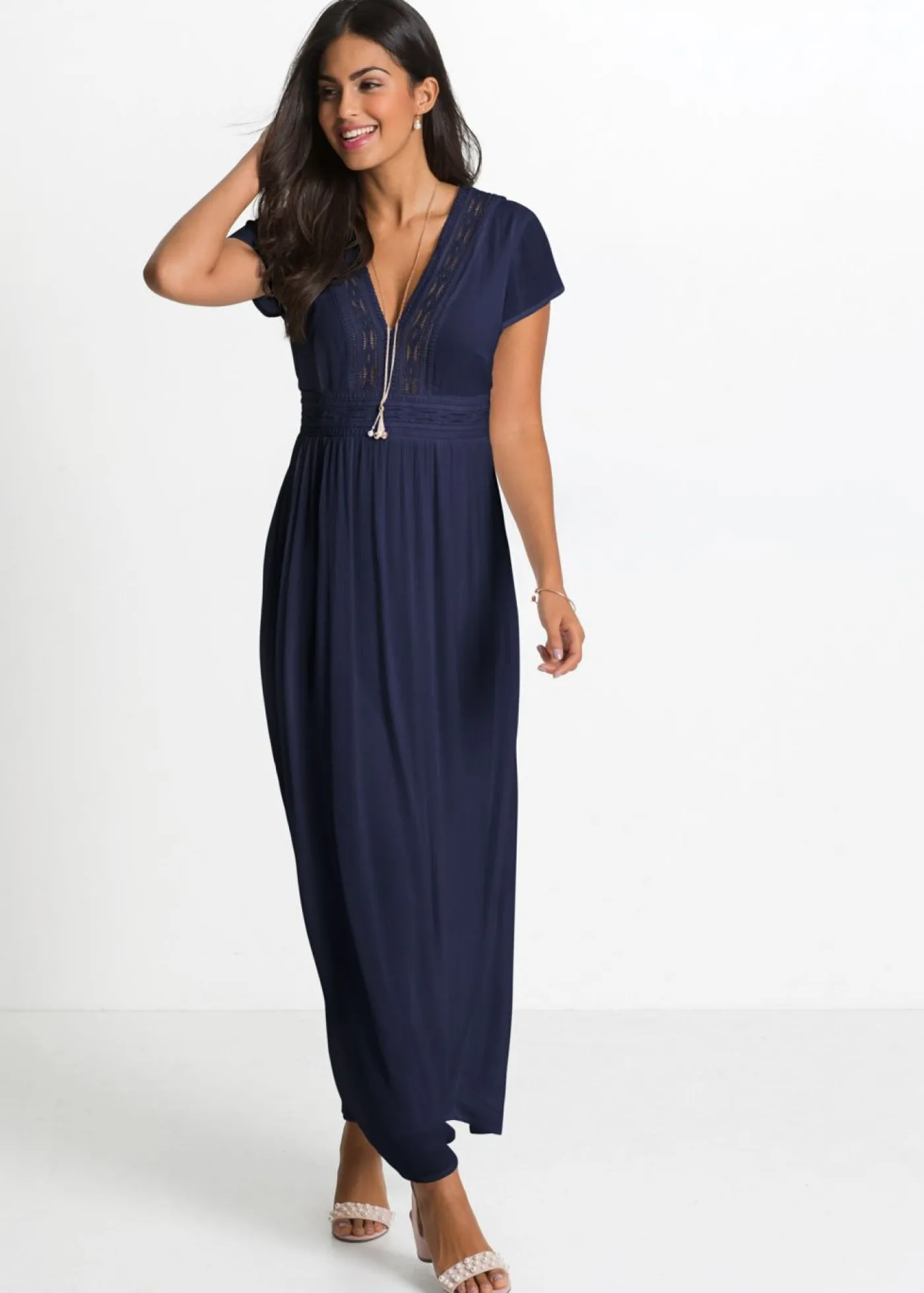 bonprix bonprix Vestido largo de viscosa fluida Azul marino