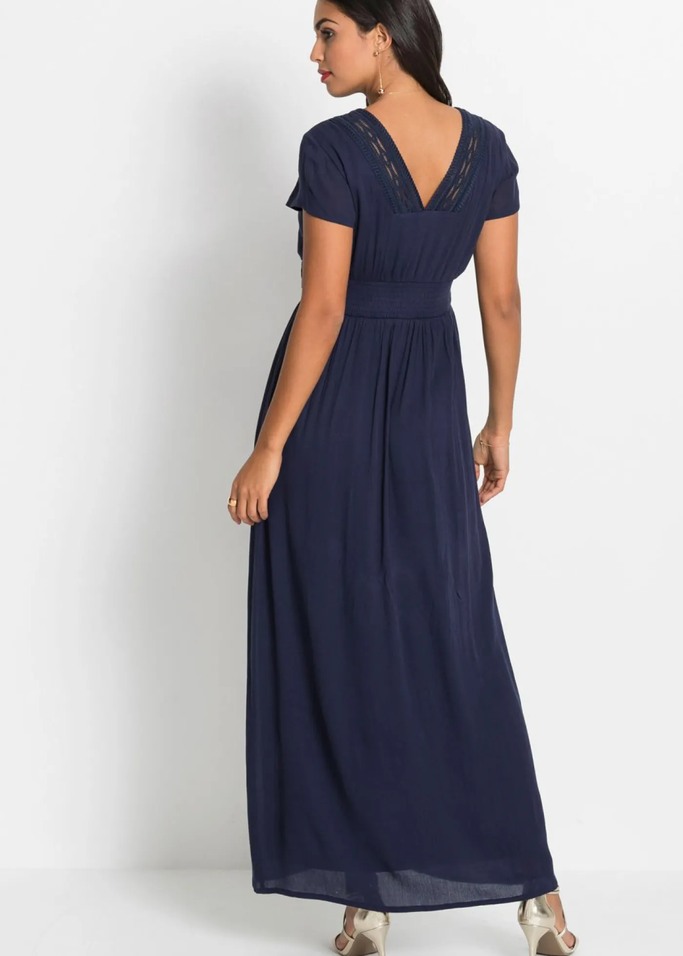 bonprix bonprix Vestido largo de viscosa fluida Azul marino