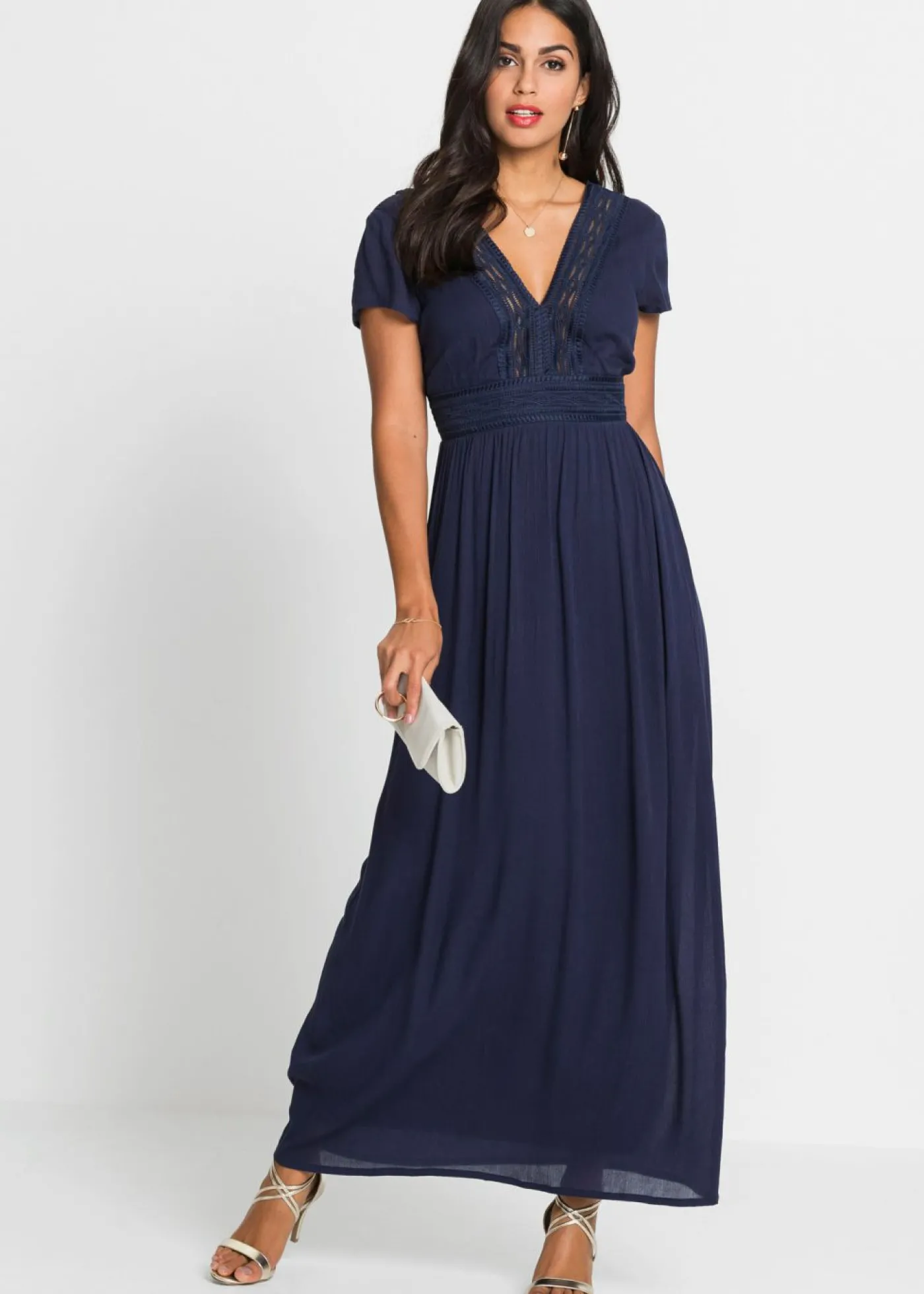 bonprix bonprix Vestido largo de viscosa fluida Azul marino
