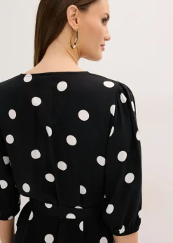 bonprix bonprix Vestido largo de viscosa fluida negro - blanco topos