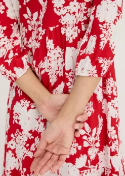 bonprix bonprix Vestido largo de viscosa fluida rojo tomate/blanco con flores