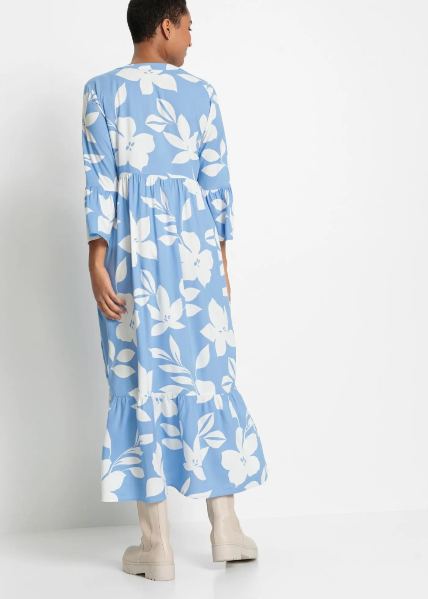 bonprix bonprix Vestido largo de viscosa fluida azul provenzal/blanco con flores Best