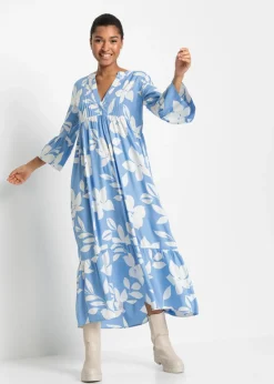 bonprix bonprix Vestido largo de viscosa fluida azul provenzal/blanco con flores Best
